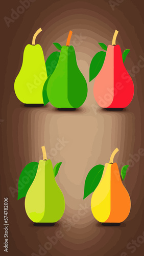 vector illustration of a pear with leaves on a colored background