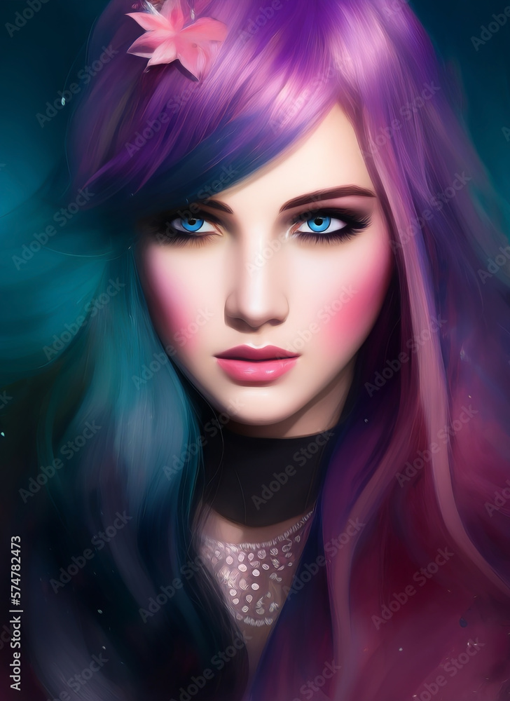 Portrait of a beautiful woman, Digital painting of a beautiful girl, Digital illustration of a female face