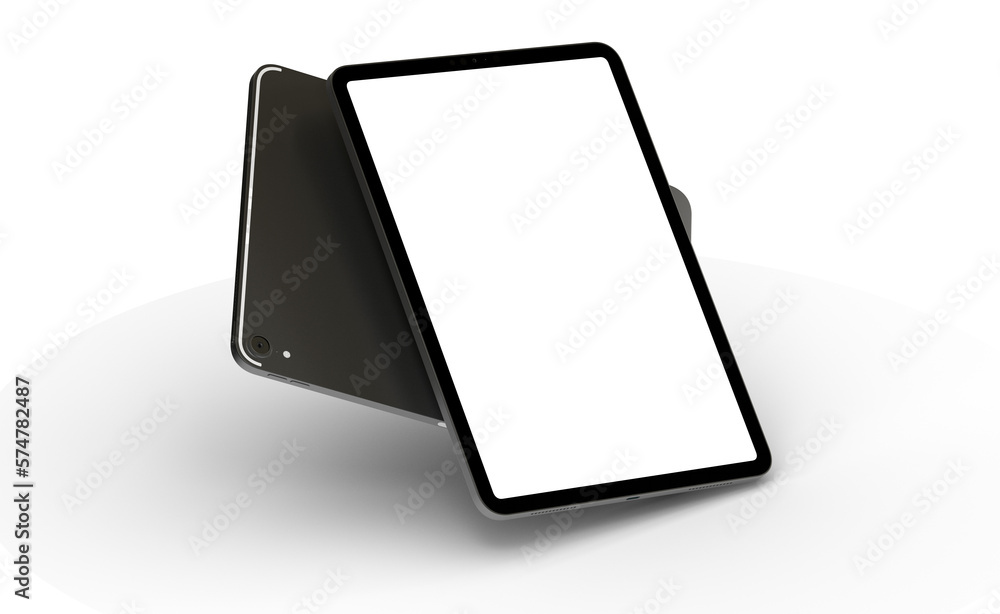 Modern tablet computer stand with blank screen isolated on white background Modern tablet computer stand with blank screen isolated on white background