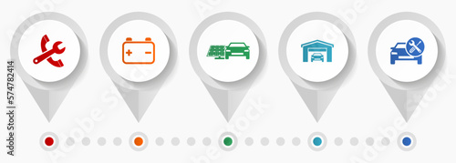 Car serivce vector icons, workshop flat design web pointers collection, business concept infographic template