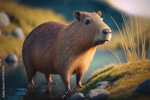 Capybara in his habitats, generative AI