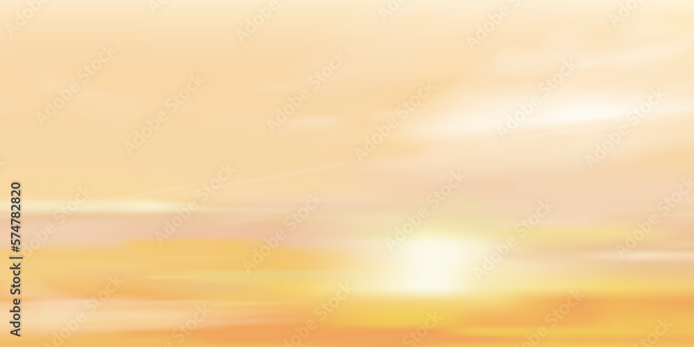 Sunrise with Yellow Sky and Cloud with bright light in Morning,Sunset Sky on Springtime,Vector horizon Golden hours with Orange Sky in Evening Summer,Beautiful natural banner for all Season background