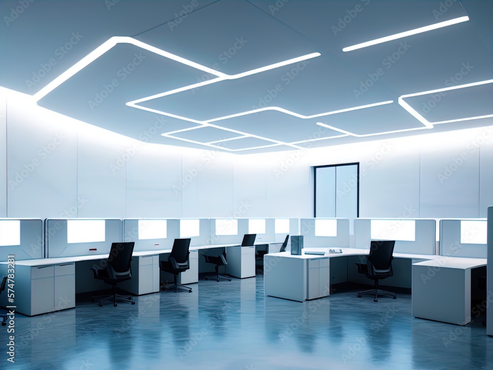 A futuristic white corporate office. A futuristic white corporate office.