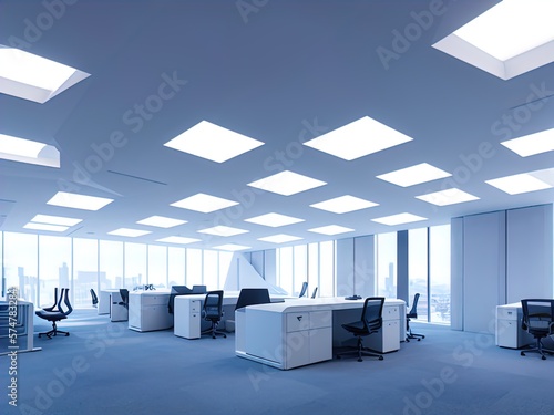 A futuristic white corporate office. 