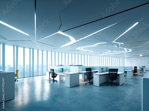A futuristic white corporate office. 