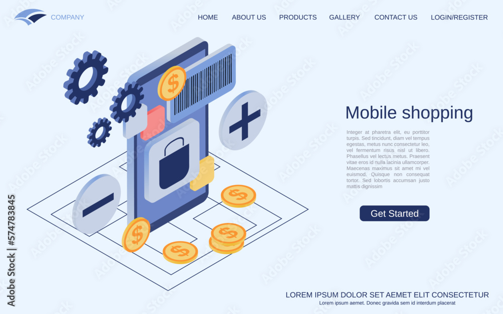 Mobile shopping, e-commerce, distant trade flat 3d isometric style vector concept illustration Mobile shopping, e-commerce, distant trade flat 3d isometric style vector concept illustration