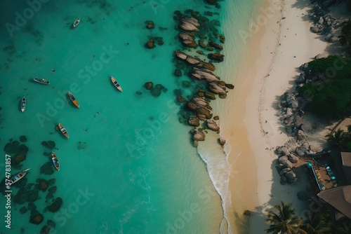 Drone shot of a beautiful beach at an exotic island, generative AI