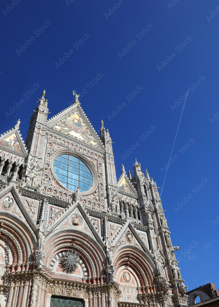 Facade of Cathedral of Siena in Tuscany Region in Italy