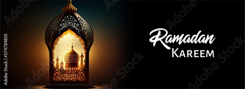 Ramadan Kareem long greeting banner template with copy space for text. Ai generative