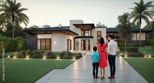 family in front of the new modern house CFC2023SPR 