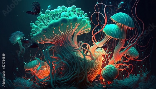 coral reef style mushroom illustration