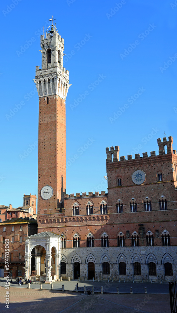Tower called TORRE DEL MANGIA in Siena Italy at main square called PIAZZA DEL CAMPO