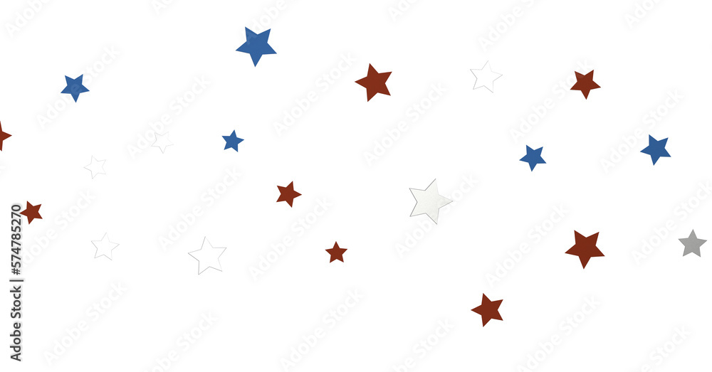 Red white blue shiny confetti stars on white background, isolate, tricolor concept, Red white blue shiny confetti stars on white background, isolate, tricolor concept,