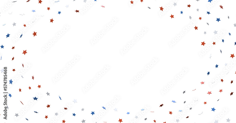 Fototapeta premium USA banner mockup with confetti stars in American national colors. USA Presidents Day, American Labor day, Memorial Day, US election concept.