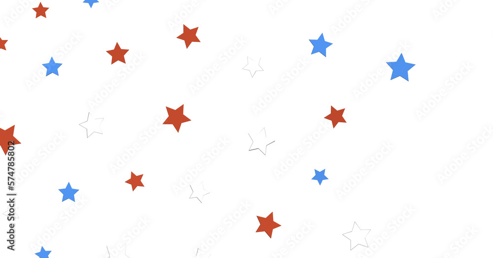 Red white blue shiny confetti stars on white background, isolate, tricolor concept, Red white blue shiny confetti stars on white background, isolate, tricolor concept,