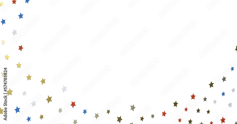 Red white blue shiny confetti stars on white background, isolate, tricolor concept, Red white blue shiny confetti stars on white background, isolate, tricolor concept,