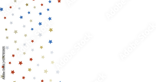 Fototapeta Naklejka Na Ścianę i Meble -  Red white blue shiny confetti stars on white background, isolate, tricolor concept,