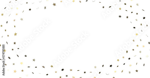 Banner with golden decoration. Festive border with falling glitter dust and stars.