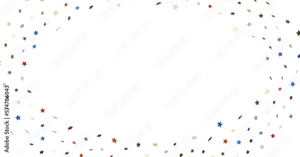 Festive background with confetti in the shape of stars in the color of the American flag.