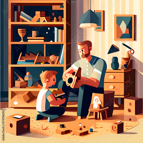 father and son playing together