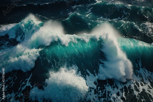 Drone Shot of Ocean Waves clashing at the coast, generative AI