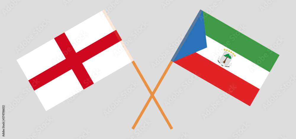 Crossed flags of England and Equatorial Guinea. Official colors. Correct proportion