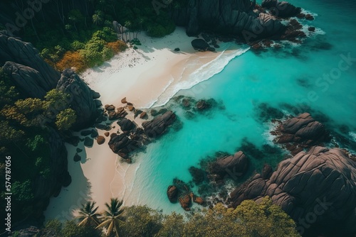 Drone shot of a beautiful beach at an exotic island  generative AI