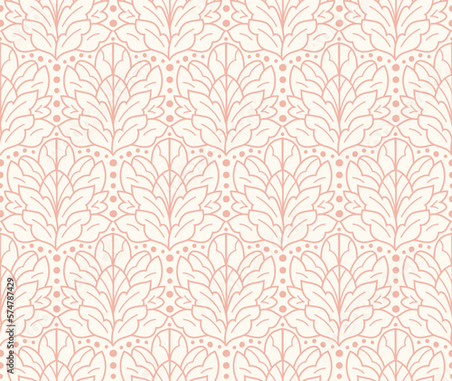 Modern floral art deco seamless pattern. Vector damask illustration with leaves. Decorative botanical background.