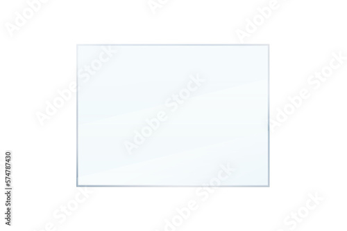 Rectangle glass surface, transparent realistic plate  made of glass.  Acrylic or plastic textured translucent frame. Png