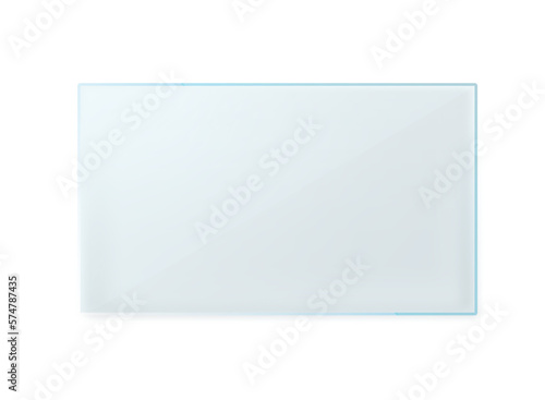 Rectangle glass surface, transparent realistic plate  made of glass.  Acrylic or plastic textured translucent frame. Png