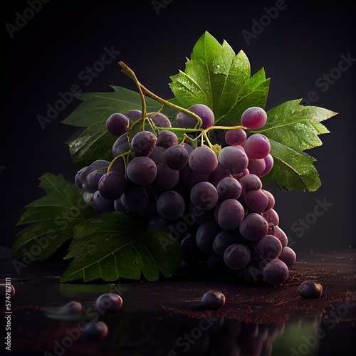 still life with beautiful grapes in the evening light on a dark background, generative AI photo