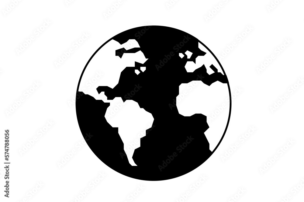Earth symbol. Black and white vector icon on a white background. Globe icon. Earth symbol. Black and white vector icon on a white background. Globe icon.