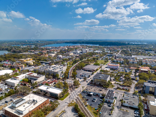 Aerial view of downtown Winter Park, Florida. USA February 22, 2023. 