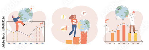 Global warming concept. Scientist studies problem of rising temperatures on planet Earth. Researcher makes analysis of ecology and environment. Scientific research on climate change environmental test