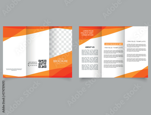 Trifold brochure with transparent orange triangles. vector file.