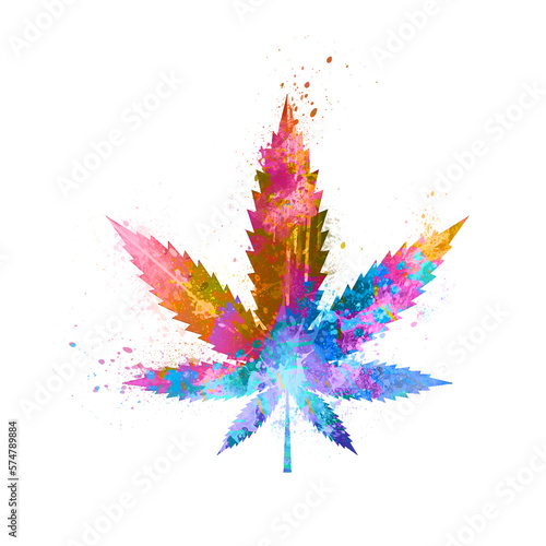 Watercolor Abstract weed leaf, Colorful cannabis Illustration, marijuana leaf Drawing, pot, ganja, Cannabis, colorful weed, marijuana