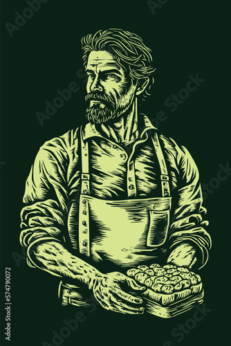 Hand drawn chef standing portrait. Vintage engraving style woodcut illustration vector Eps 10 © RetroVector