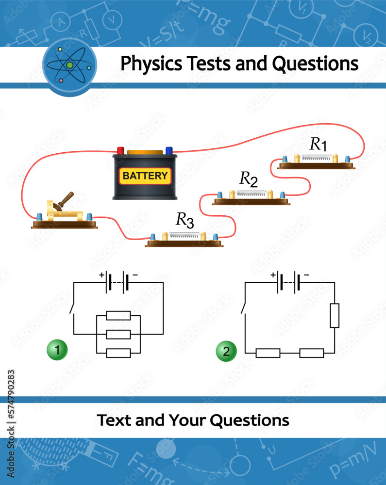 Ohms Law diagram. Physical experiment showing a simple electric circuit
