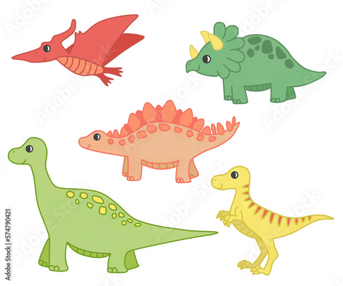 Dinosaur Cartoon Collection Set.  Cute Dinosaur Illustration Set. 