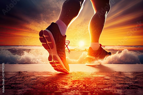 Running Shoes On Beach At Sunrise Running Generative AI