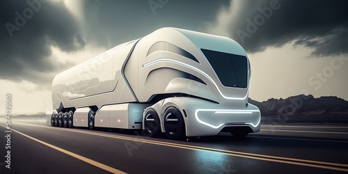 beautiful futuristic highway truck in the background, generative ai