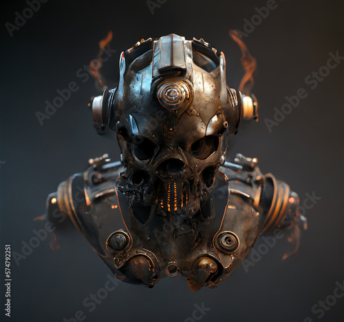 Steampunk skull on dark background Generative AI