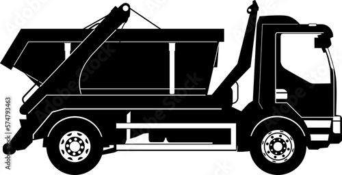 Silhouette of skip truck.