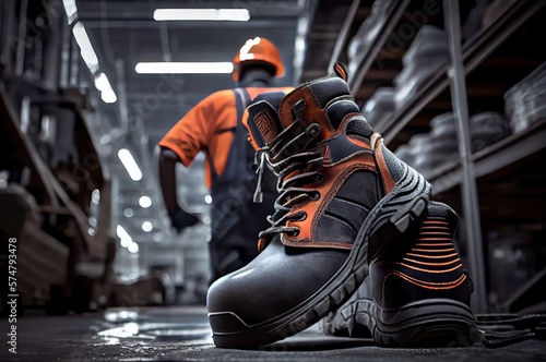 Factory Safety Boots At The Factory During Day Background Generative AI © Johnathan