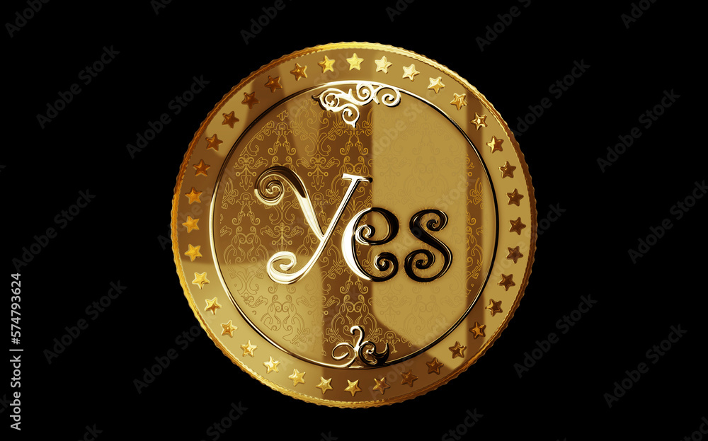 Yes or No random choice golden coin 3d illustration Yes or No random choice golden coin 3d illustration
