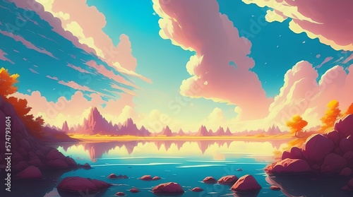 Beautiful Landscape wallpaper 4K, Lake, mountains and trees, Generative AI, Digital Art © HD_art Studio