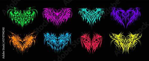 Neo tribal abstract elements, Reimagining old studded tattoos with a new modern style. Decorative abstract elements in brutalism style, Neo-tribal. Vector isolated graphic set.