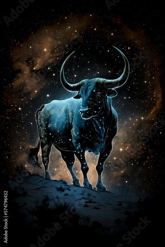 Art illustration. Zodiac sign Taurus. Night sky. Stars. AI Generation