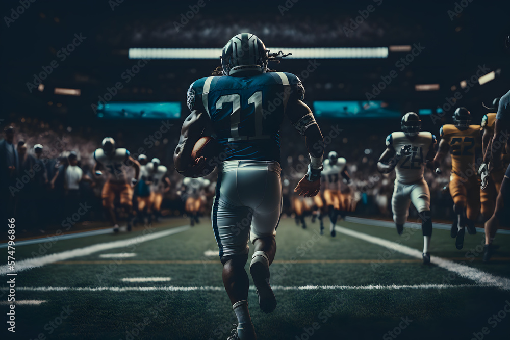Fierce american football match, fierce ball game of football players on the field. Generative AI Fierce american football match, fierce ball game of football players on the field. Generative AI