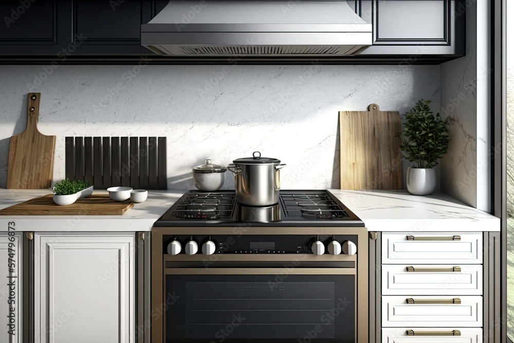 Fototapeta premium Modern mockup countertop with stove and sink,. Generative AI